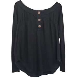 We The‎ Free Black Must Have Waffle Knit Henley Cozy Long Sleeve Top Size Small